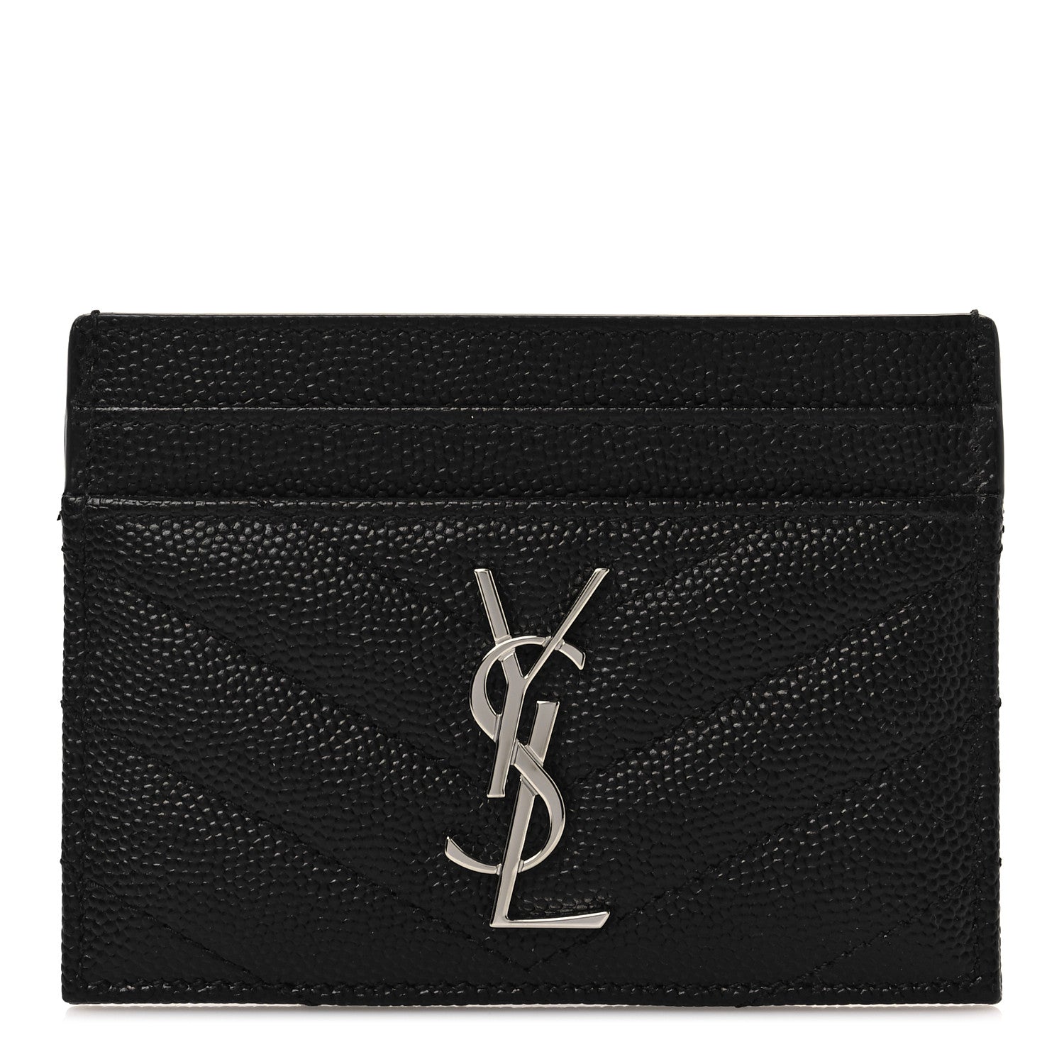 Saint Laurent Grain De Poudre Matelasse Chevron Monogram Credit Card Case Black 1 of 7