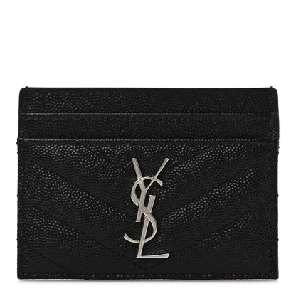 Saint Laurent Grain De Poudre Matelasse Chevron Monogram Credit Card Case Black 1 of 7
