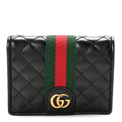 Gucci Calfskin Web Trapuntata GG Marmont Card Case Wallet Black 1 of 8