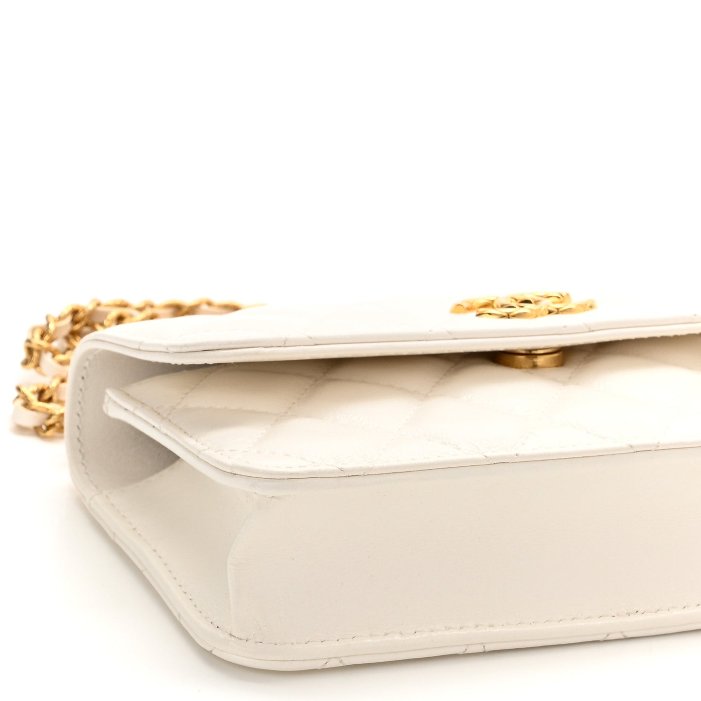 Lambskin Quilted Flap Phone Holder With Chain White