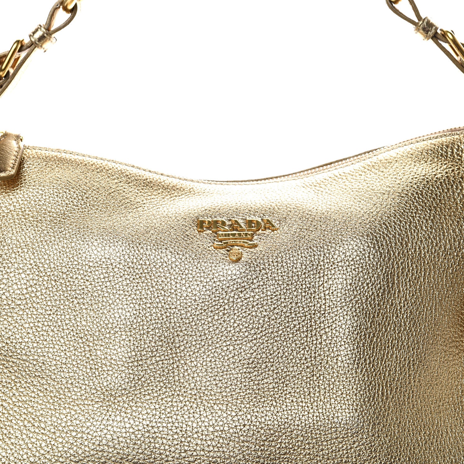 Prada Vitello Daino Metallic Hobo Gold 11 of 14