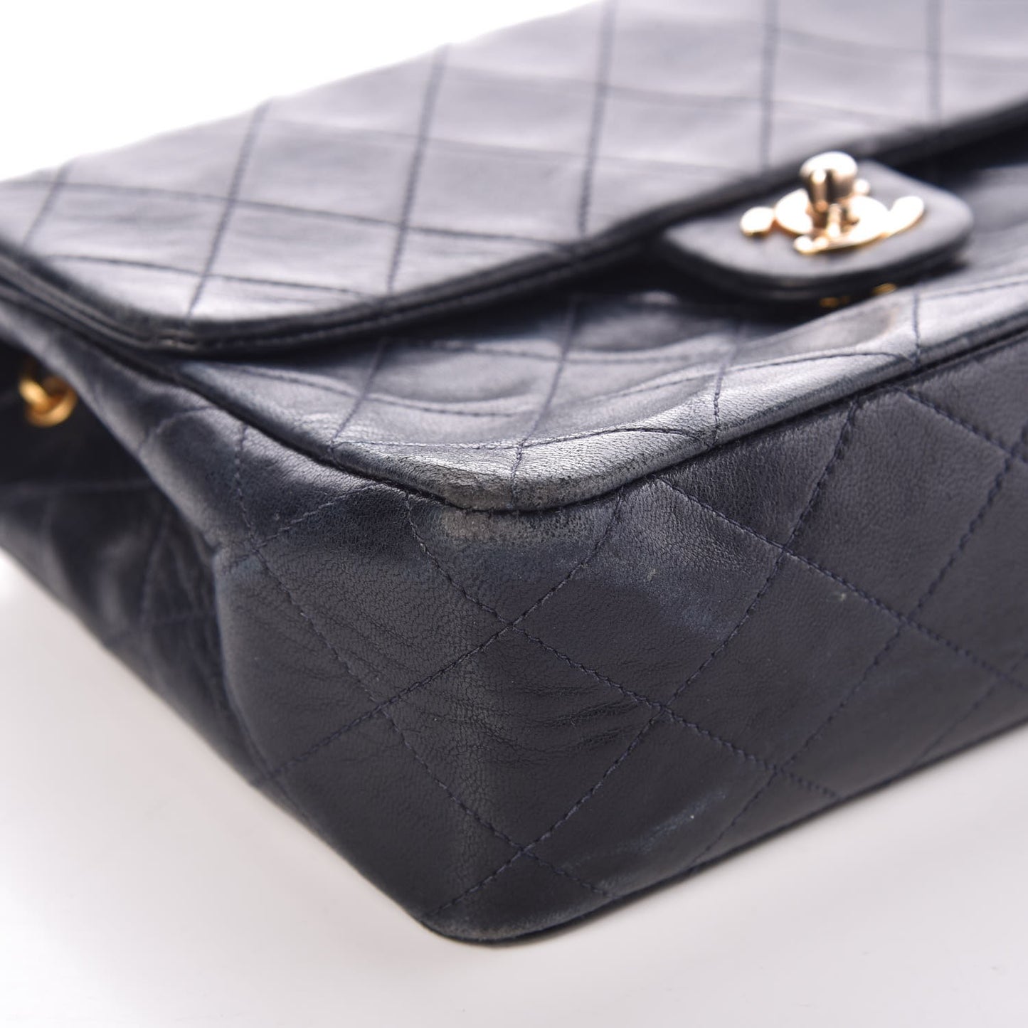 Lambskin Quilted Mini Square Flap Bag Navy