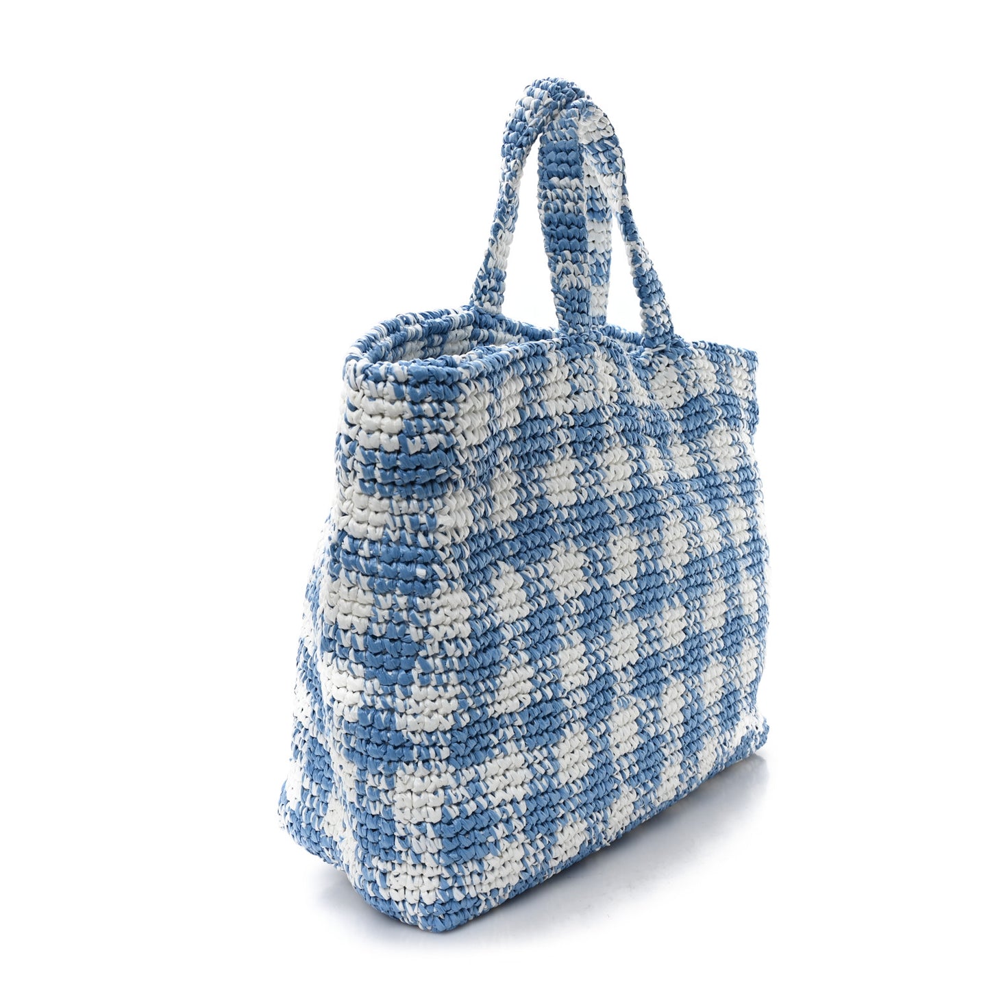Yarn Raffia Effect Crochet Embroidered Large Logo Tote Celeste