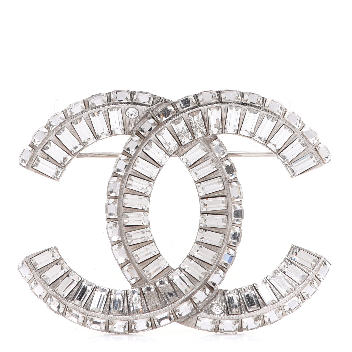 Chanel Baguette Crystal CC Brooch Silver 1 of 4