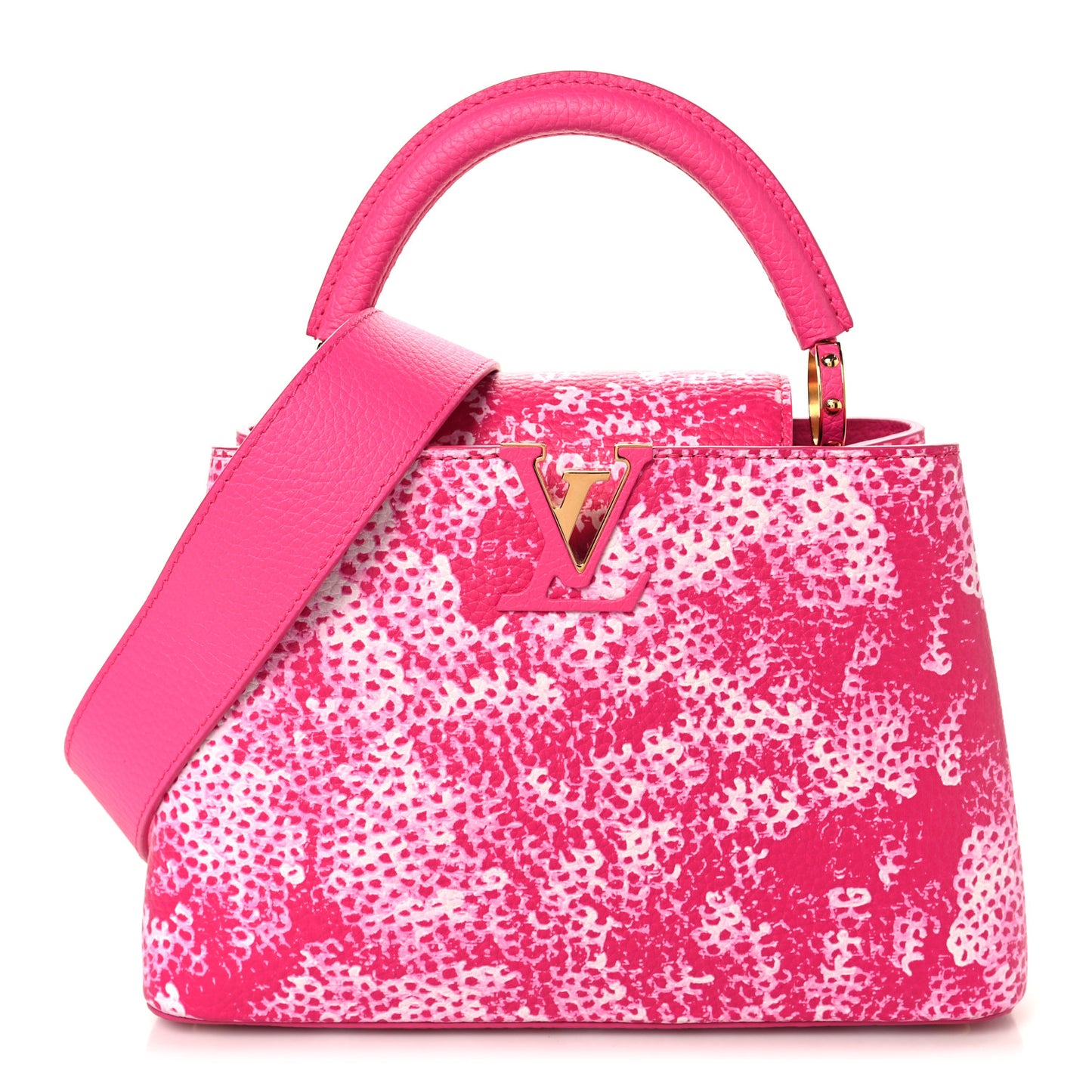 LV X YK Taurillon Infinity Net Capucines BB Fuchsia