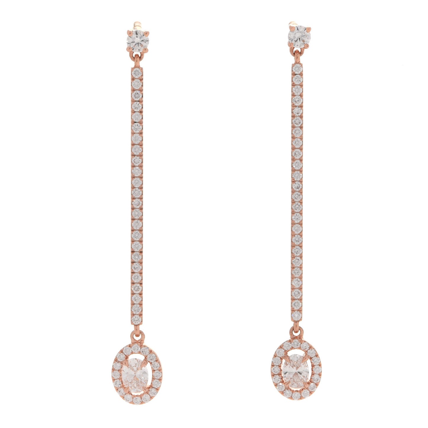 18K Rose Gold Diamond Glam Azone Oval Drop Earrings