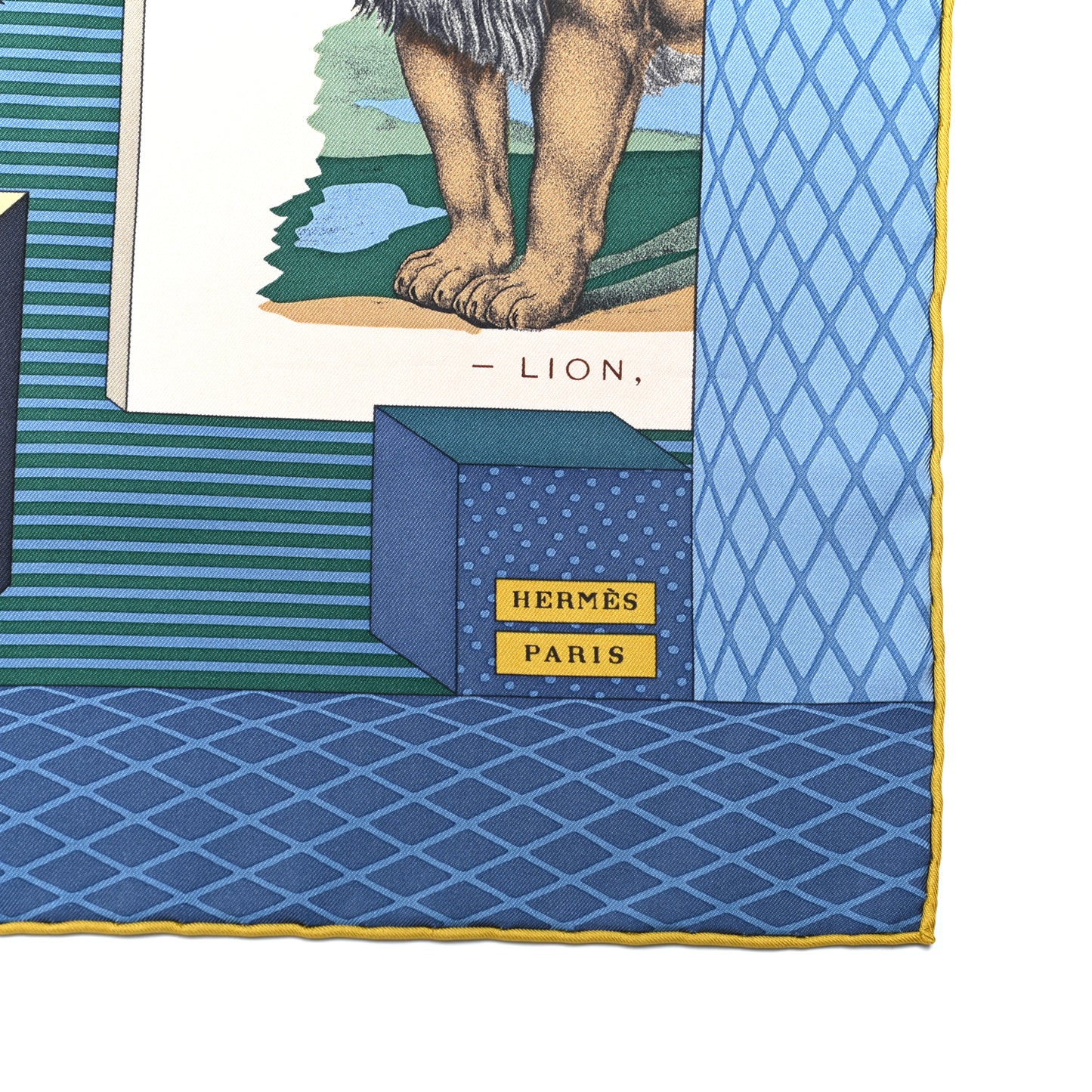 Silk Twill Grande Theatre Nouveau Scarf 90 Bleu Jean Vert Moutarde