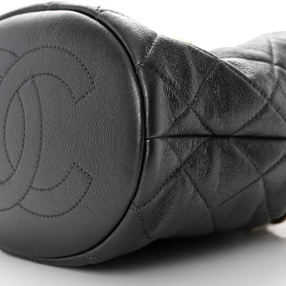 Chanel Metallic Lambskin Quilted Pearl Crown Drawstring Bag Anthracite 10 of 11