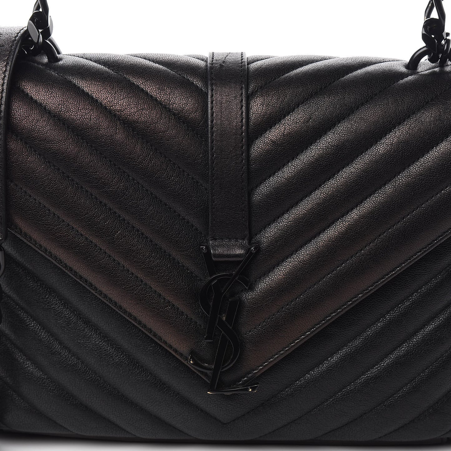 Sheepskin Matelasse Chevron Monogram Monochrome Medium College Bag Black