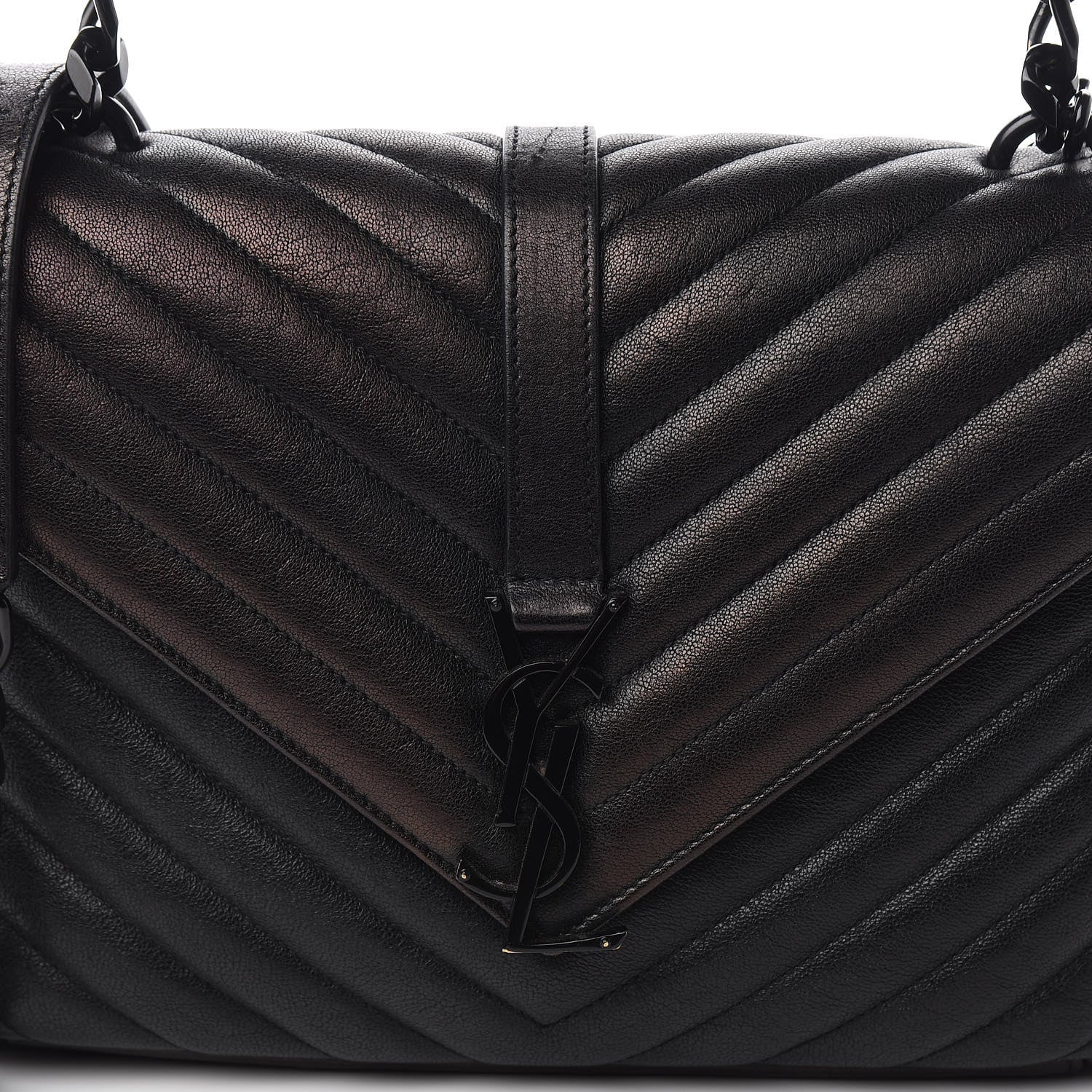 Saint Laurent Sheepskin Matelasse Chevron Monogram Monochrome Medium College Bag Black 7 of 11