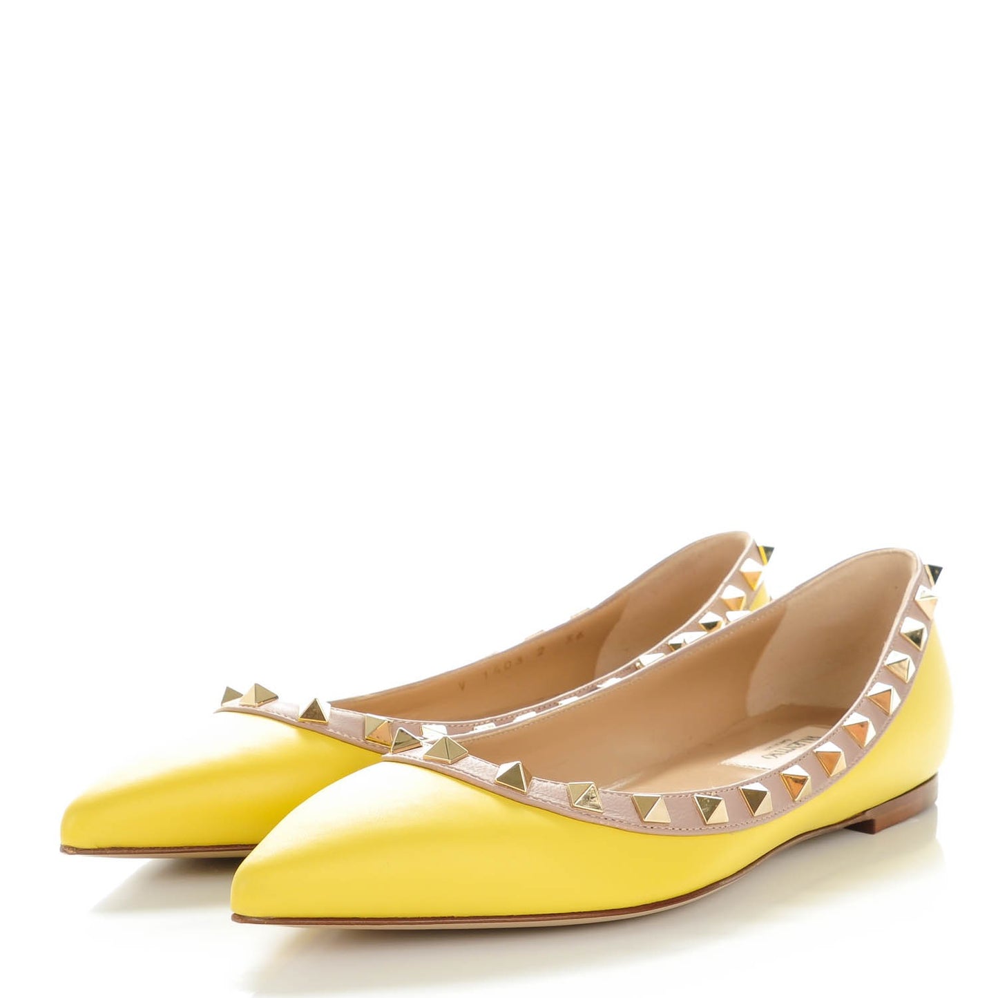 Calfskin Nappa Rockstud Ballerina Flats 36 Yellow Poudre