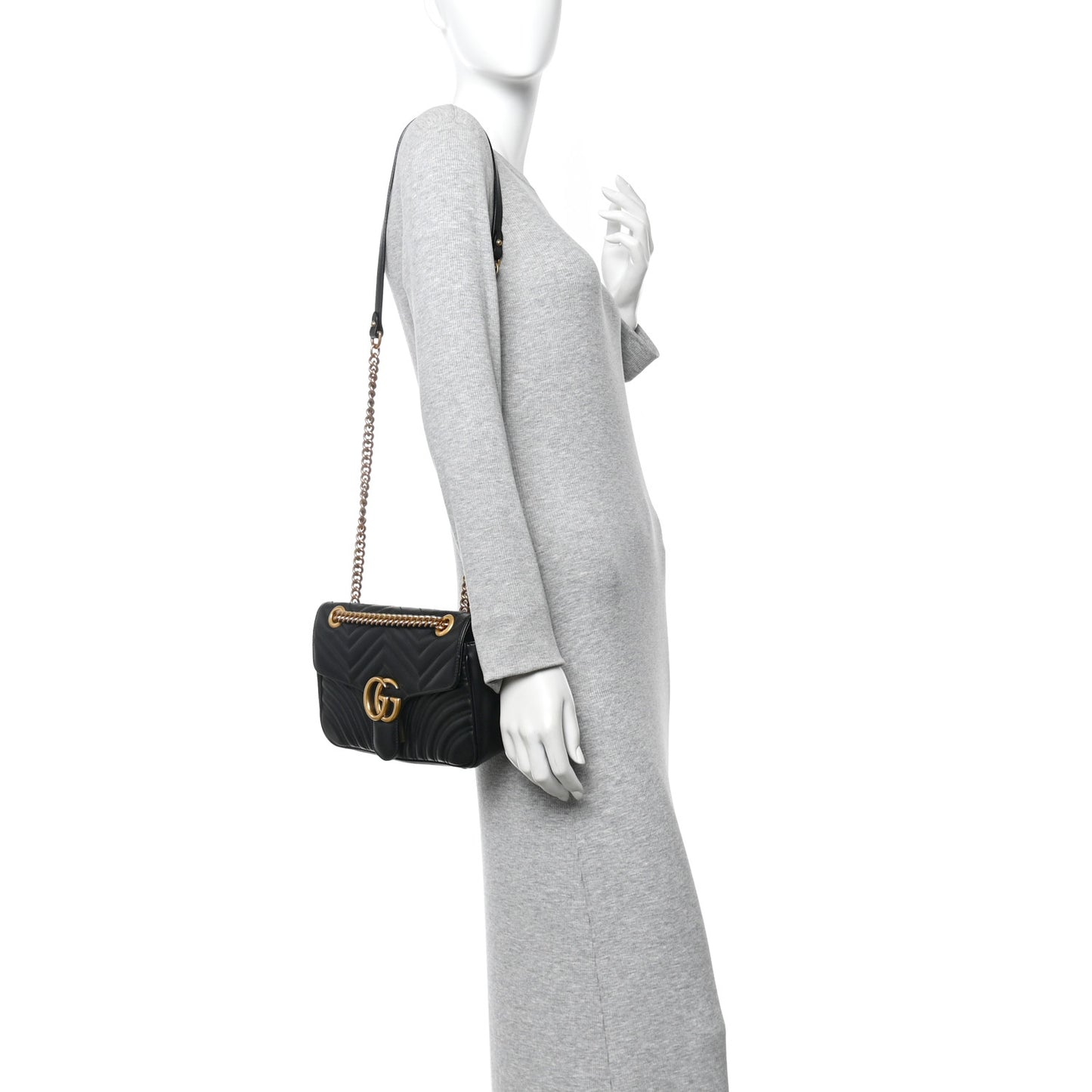 Calfskin Matelasse Small GG Marmont Shoulder Bag Black