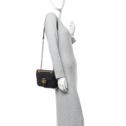 Gucci Calfskin Matelasse Small GG Marmont Shoulder Bag Black 2 of 11