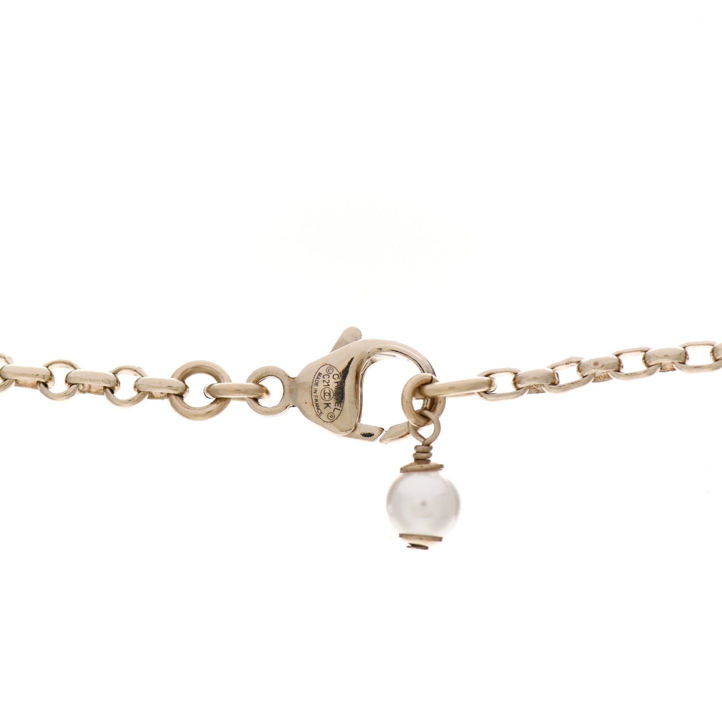 Pearl Crystal CC Pendant Necklace Gold