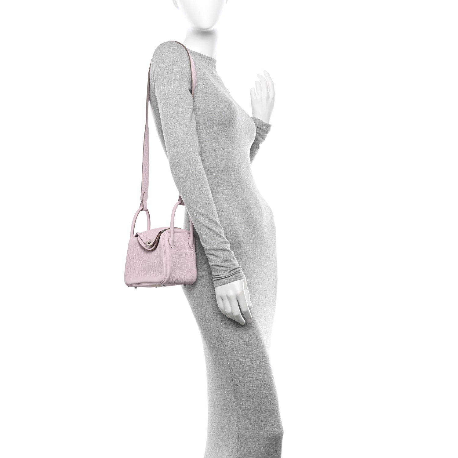 Hermes Taurillon Clemence Verso Mini Lindy 20 Mauve Pale Mushroom 2 of 11
