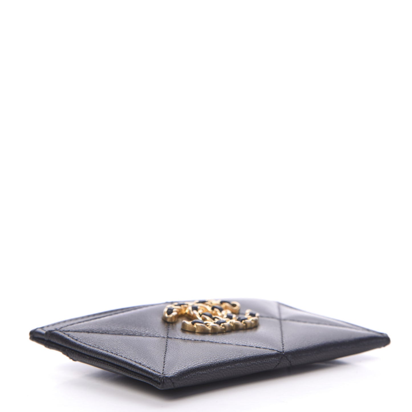 Shiny Goatskin Quilted Chanel 19 Card Holder Black