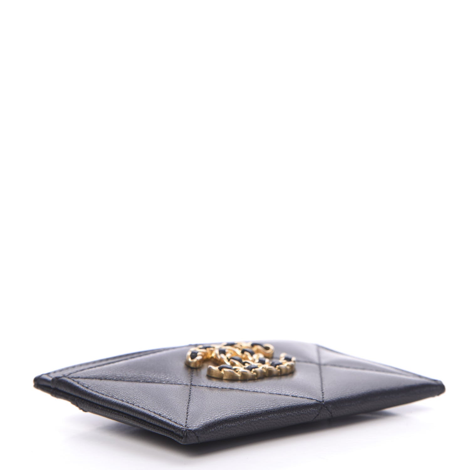 Chanel Shiny Goatskin Quilted Chanel 19 Card Holder Black 3 of 8