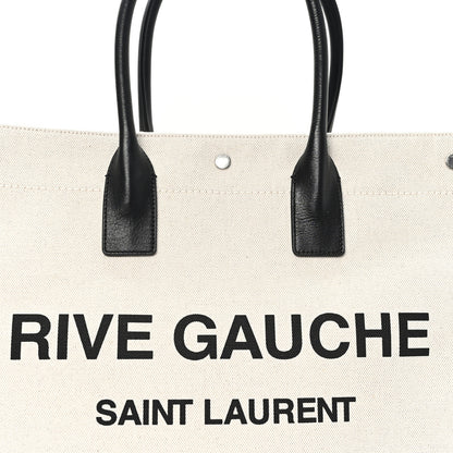 Saint Laurent Linen Calfskin Small Rive Gauche Tote Natural Black 8 of 11