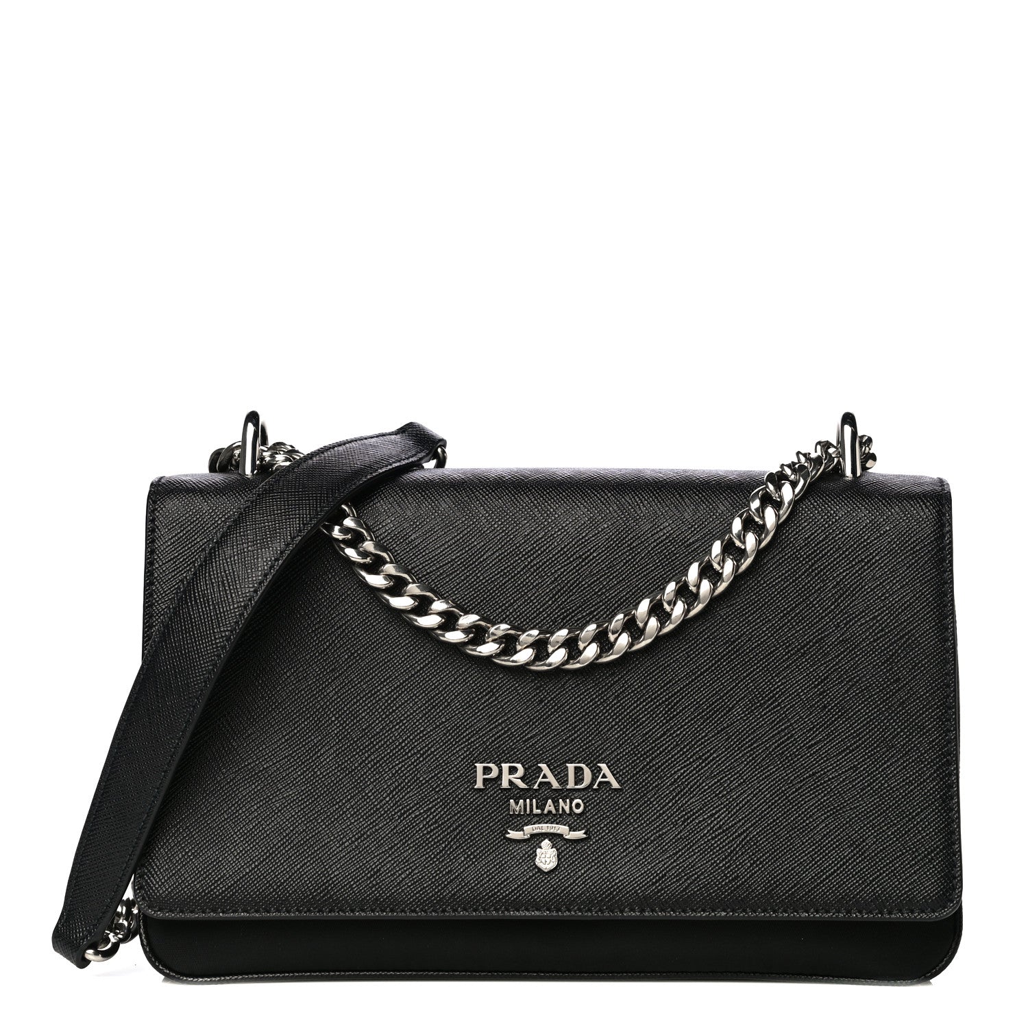 Prada Saffiano Tessuto Nylon Chain Shoulder Bag Black 1 of 13