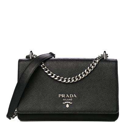 Prada Saffiano Tessuto Nylon Chain Shoulder Bag Black 1 of 13