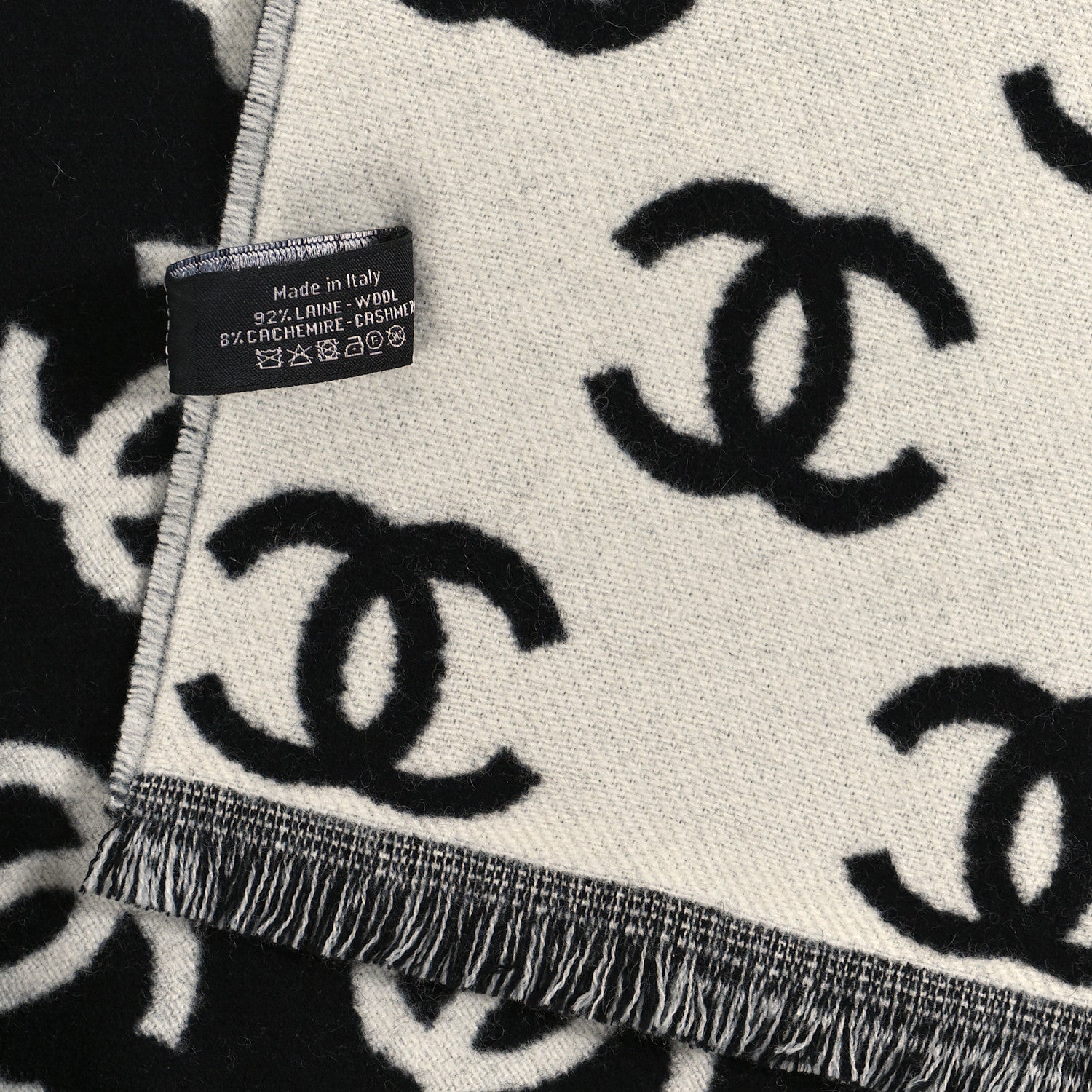 Chanel Wool Cashmere CC Scarf Black White 4 of 4