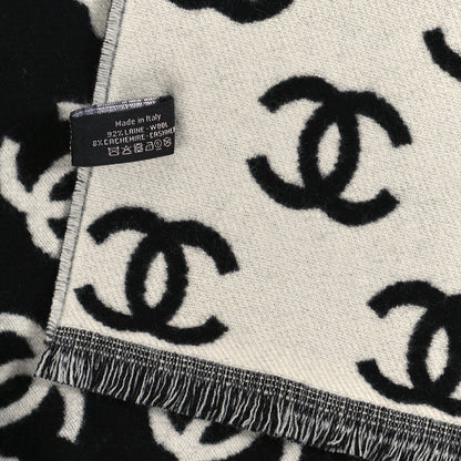 Chanel Wool Cashmere CC Scarf Black White 4 of 4