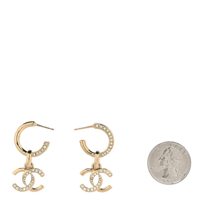 Chanel Crystal Bead CC Hoop Drop Earrings Light Gold 5 of 8