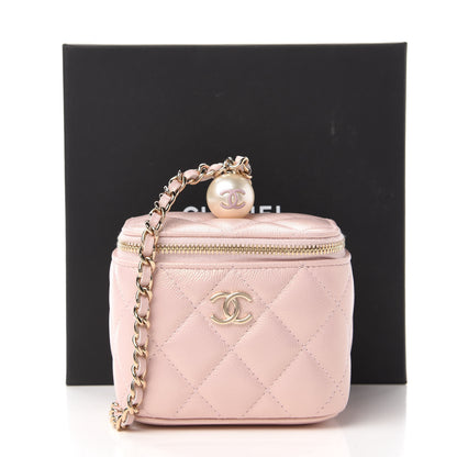 Chanel Iridescent Caviar Quilted Mini Pearl On Top Vanity Case With Chain Light Pink 11 of 11