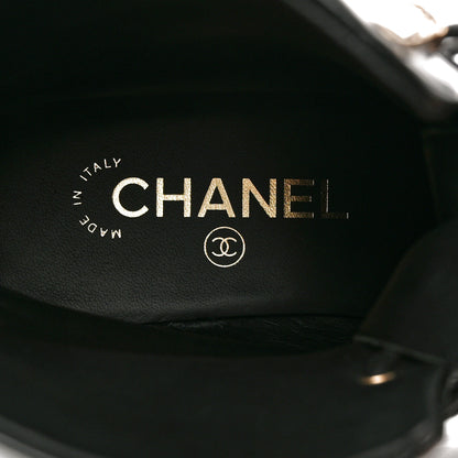 Chanel Shiny Goatskin Cap Toe Combat Boots 39 Black Dark Grey 6 of 9
