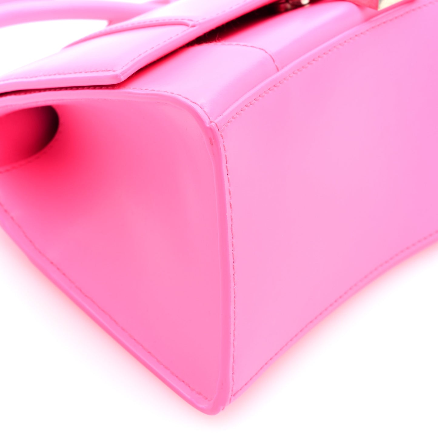 Shiny Box Calfskin Small Hourglass Top Handle Bag Fluo Pink