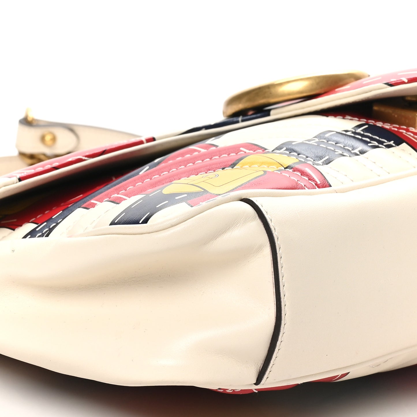Calfskin Matelasse Trompe L'Oeil Print Medium GG Marmont Shoulder Bag Mystic White Hibiscus Red Marine Giallo