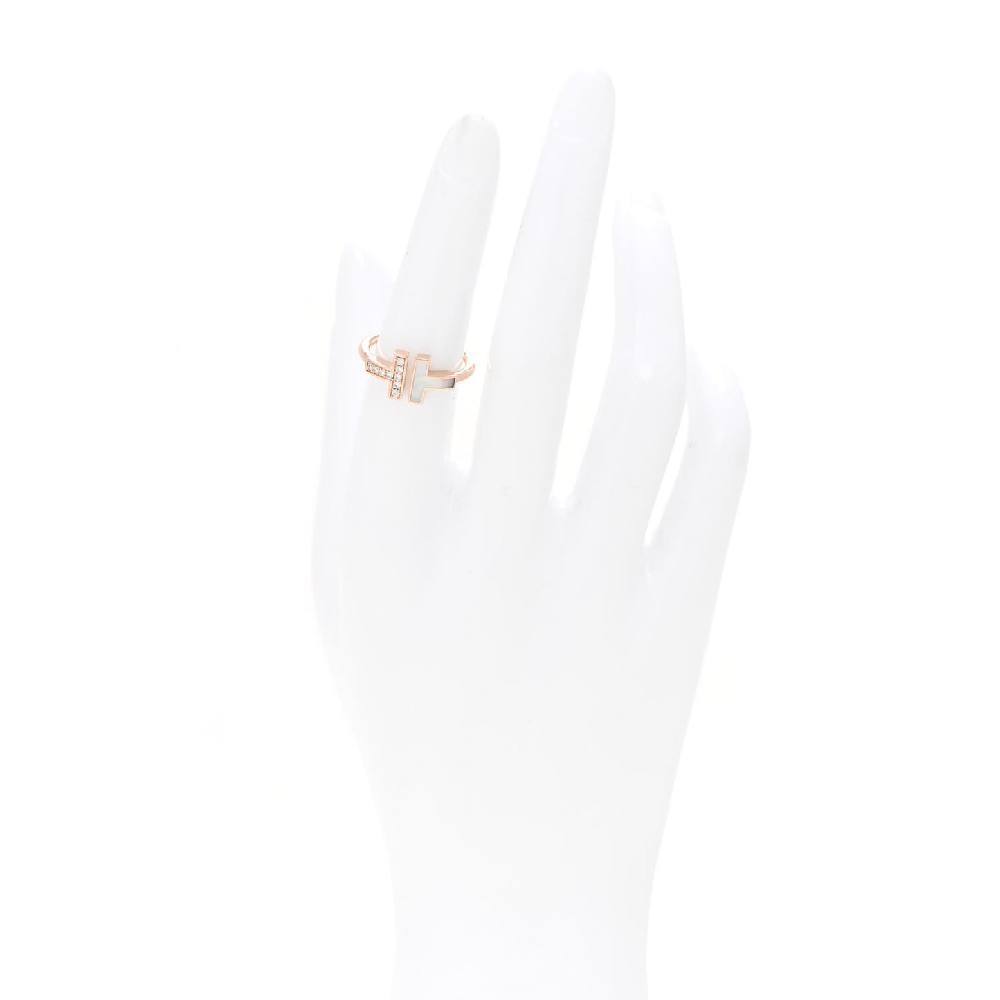 18K Rose Gold Diamond Mother of Pearl T Wire Ring 52 6
