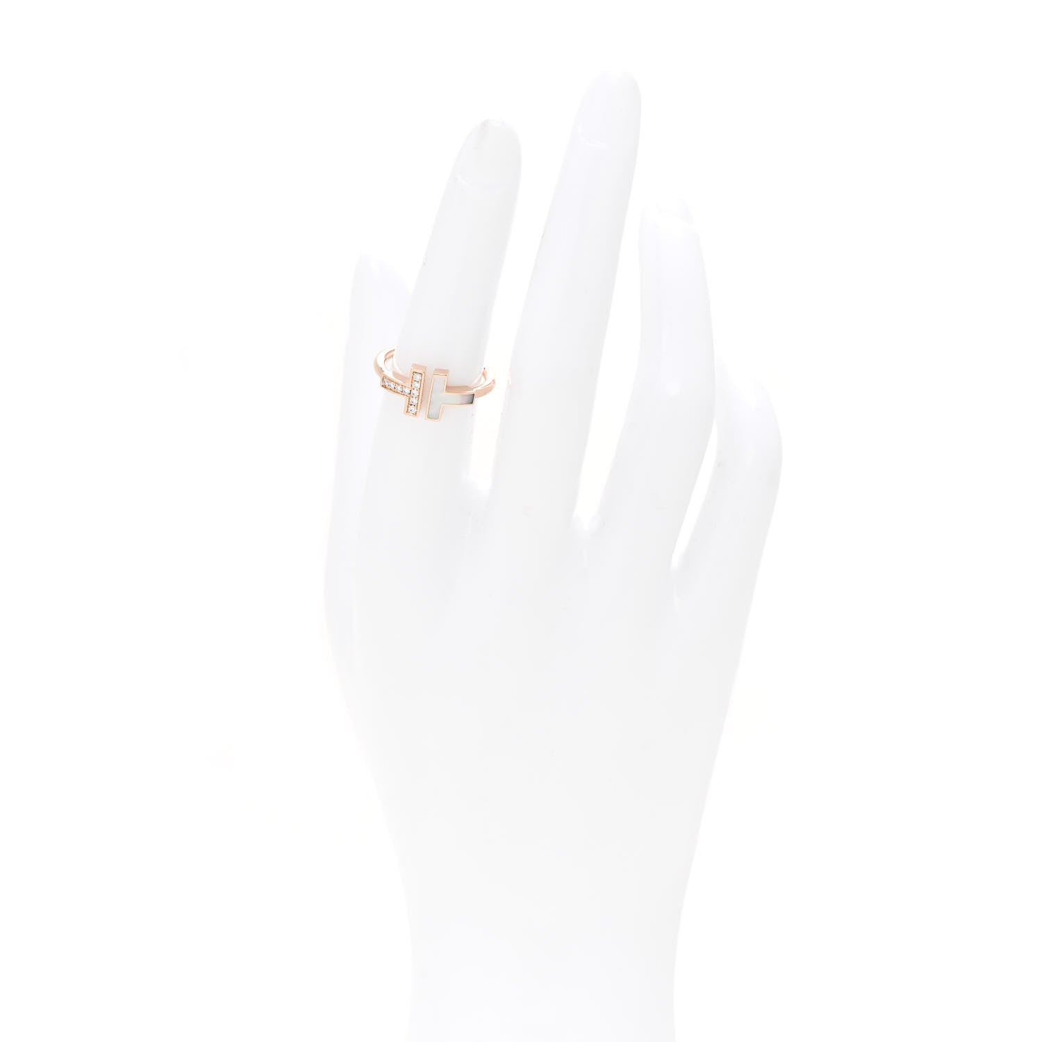 Tiffany 18K Rose Gold Diamond Mother of Pearl T Wire Ring 52 6 2 of 5