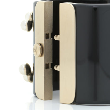 Chanel Resin Pearl Lambskin CC Cuff Bracelet Black 5 of 7