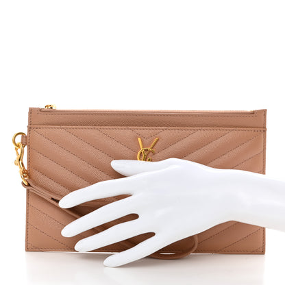 Saint Laurent Grain De Poudre Chevron Monogram Large Bill Pouch Vintage Peach 2 of 9
