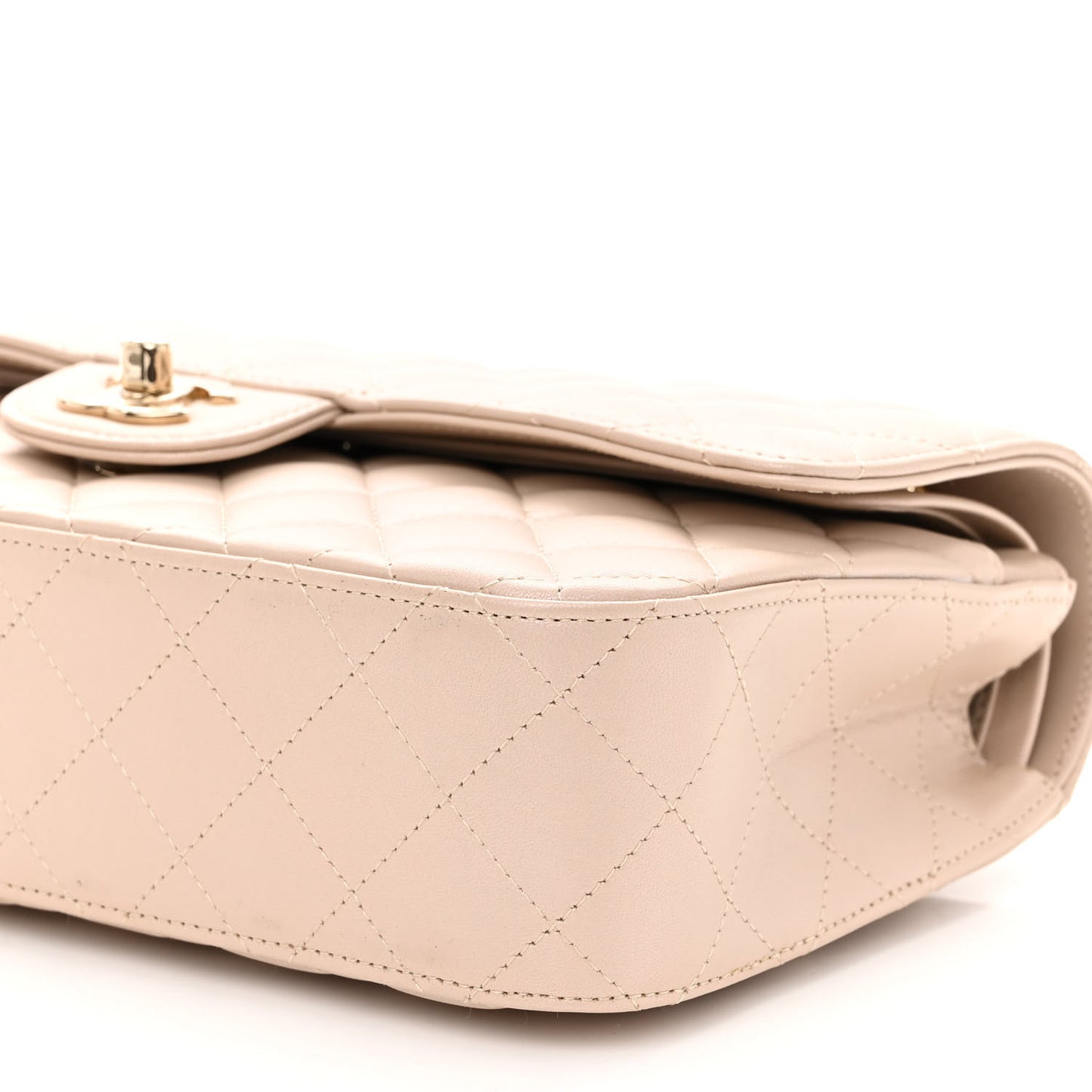 Iridescent Lambskin Quilted Medium Double Flap Light Beige