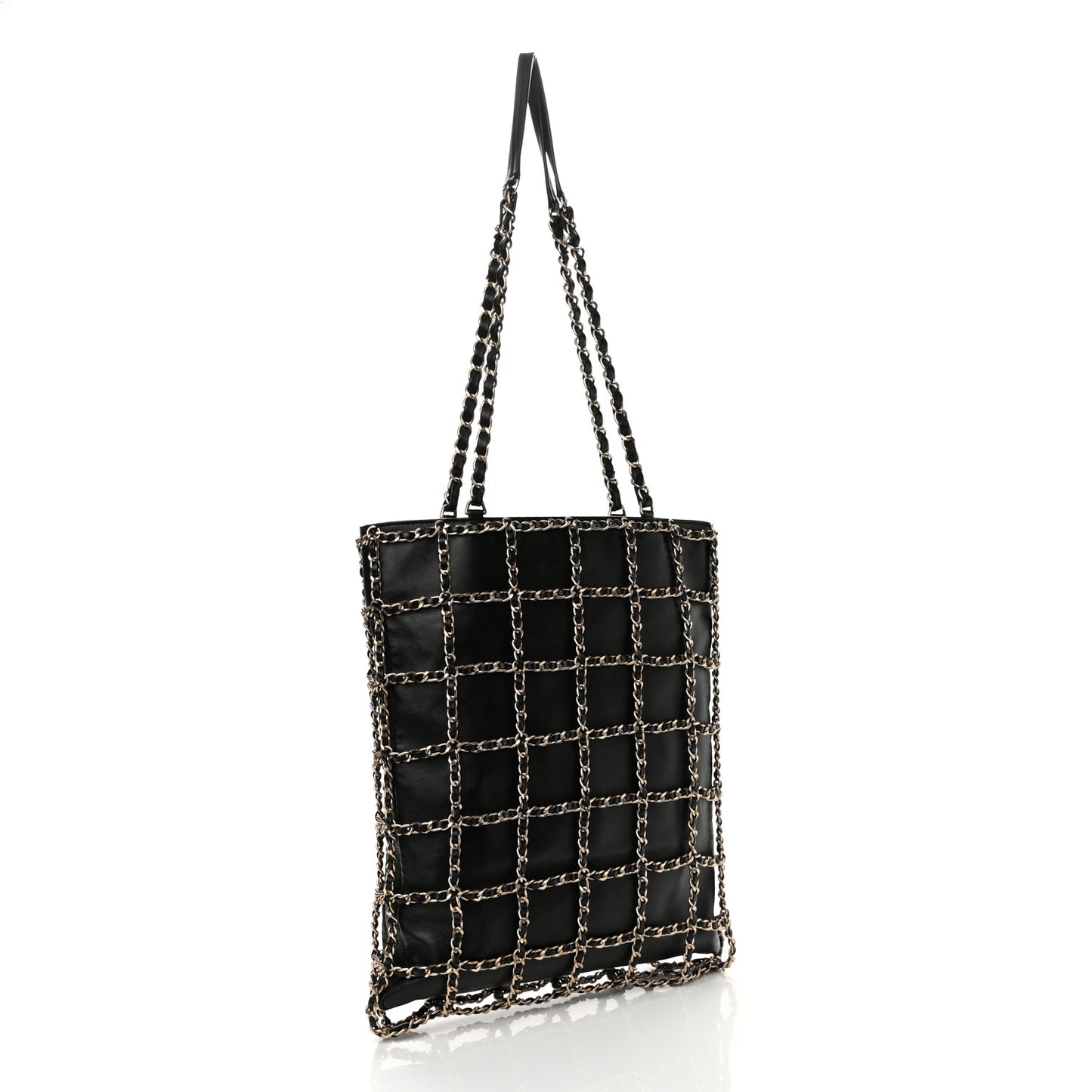 Lambskin Large Shopping Chain Tote Black