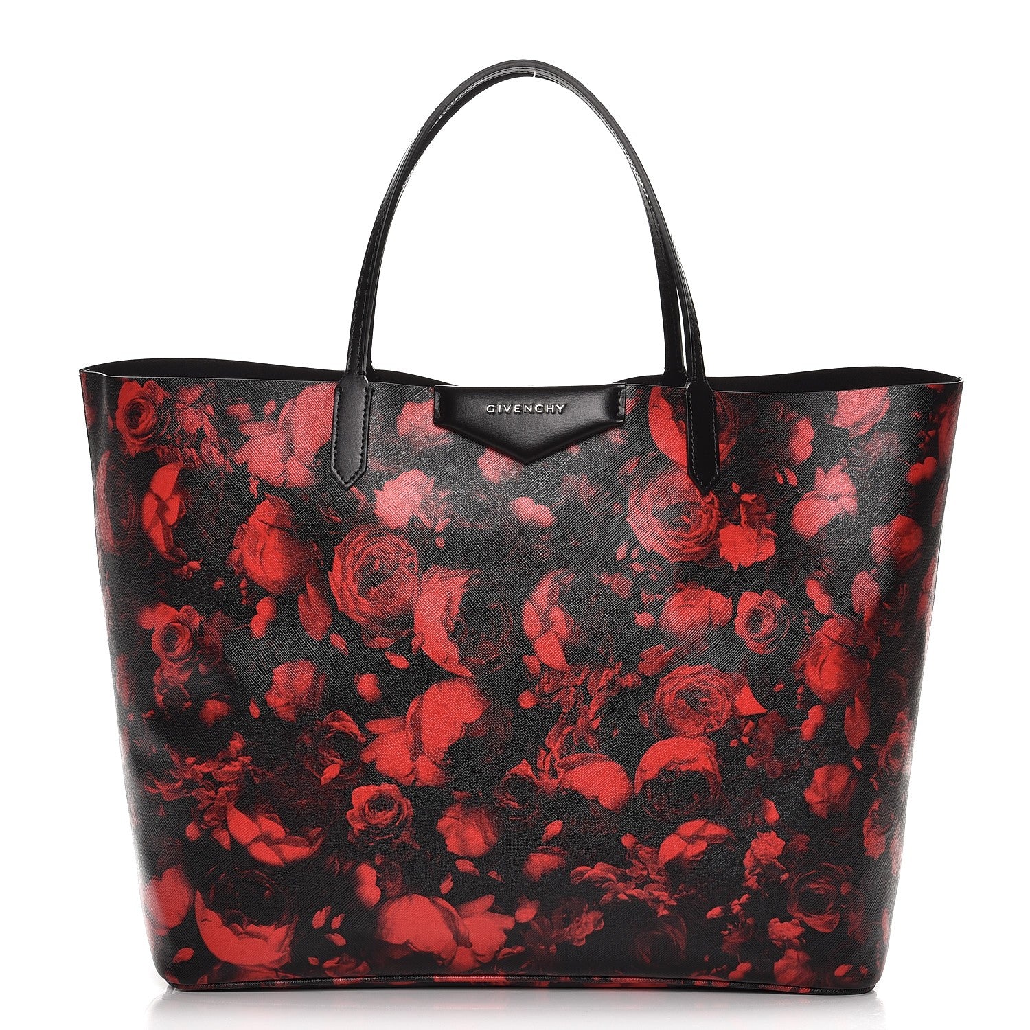 Givenchy Textured Coated Canvas Floral Print Large Antigona Tote Black Red 1 of 7