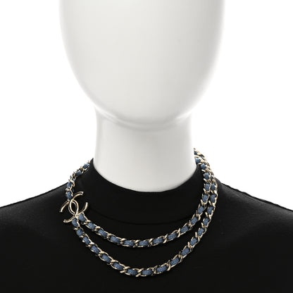Chanel Metal Denim CC Double Chain Necklace Blue Gold 2 of 7