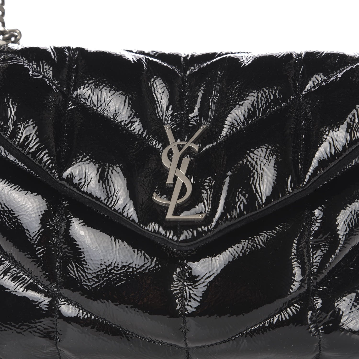 Saint Laurent Shiny Calfskin Quilted Medium Loulou Puffer Monogram Chain Satchel Black 10 of 10