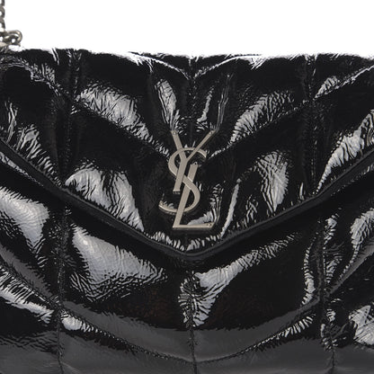 Saint Laurent Shiny Calfskin Quilted Medium Loulou Puffer Monogram Chain Satchel Black 10 of 10