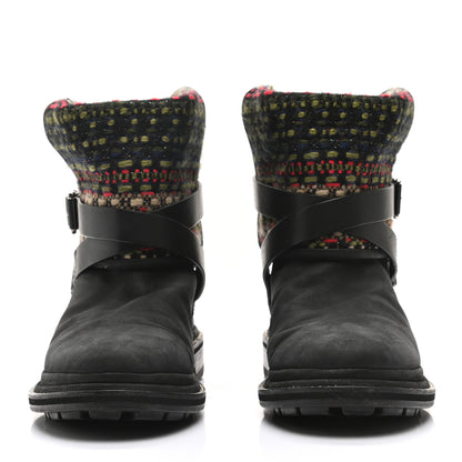 Chanel Tweed Calfskin CC Short Boots 40 Black Green Red 2 of 8