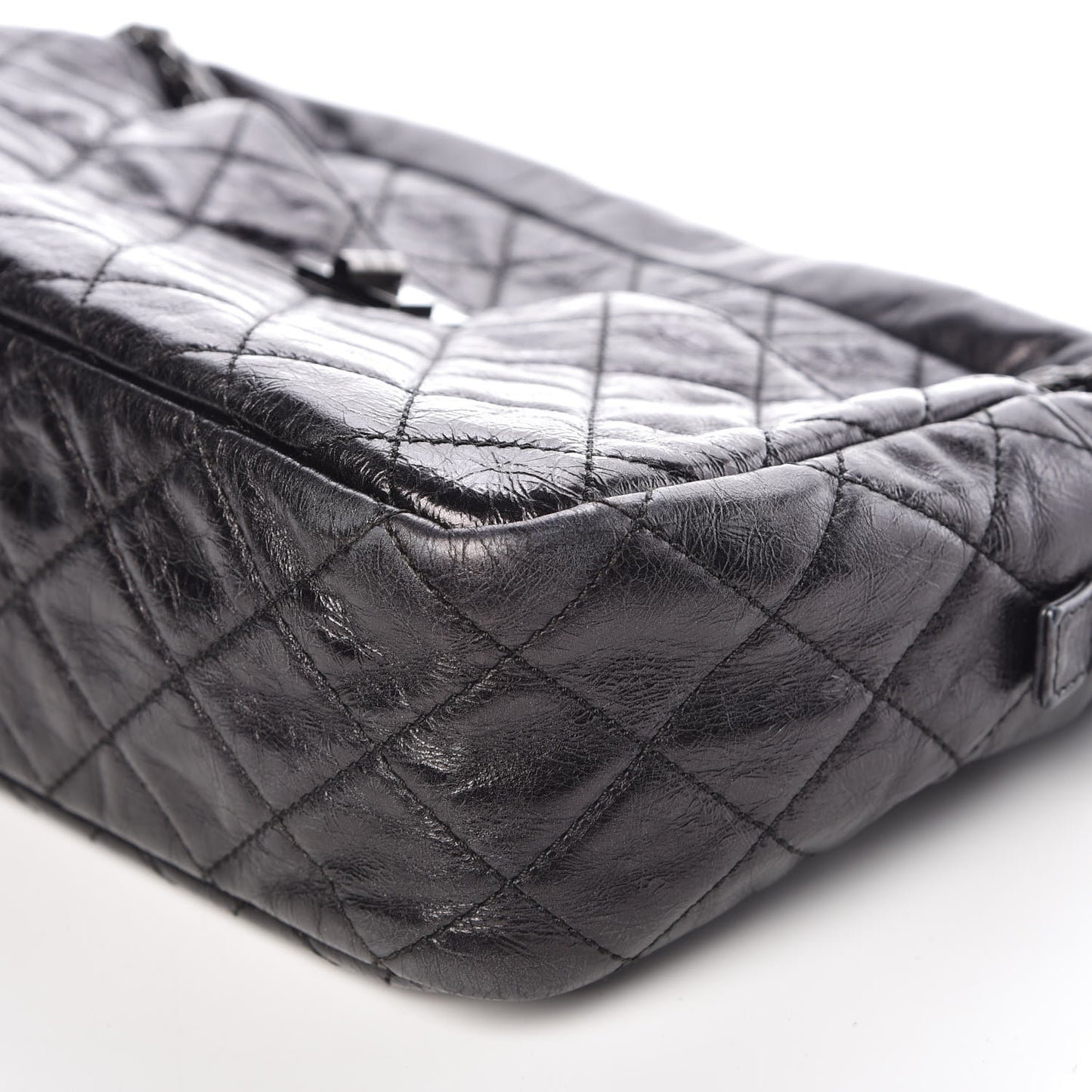 Metallic Aged Calfskin Quilted Medium Reissue Camera Case Black