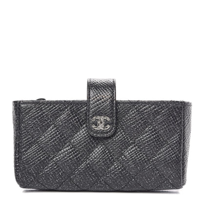 Chanel Glittered Calfskin Quilted Mini Phone Holder Clutch Black 1 of 8