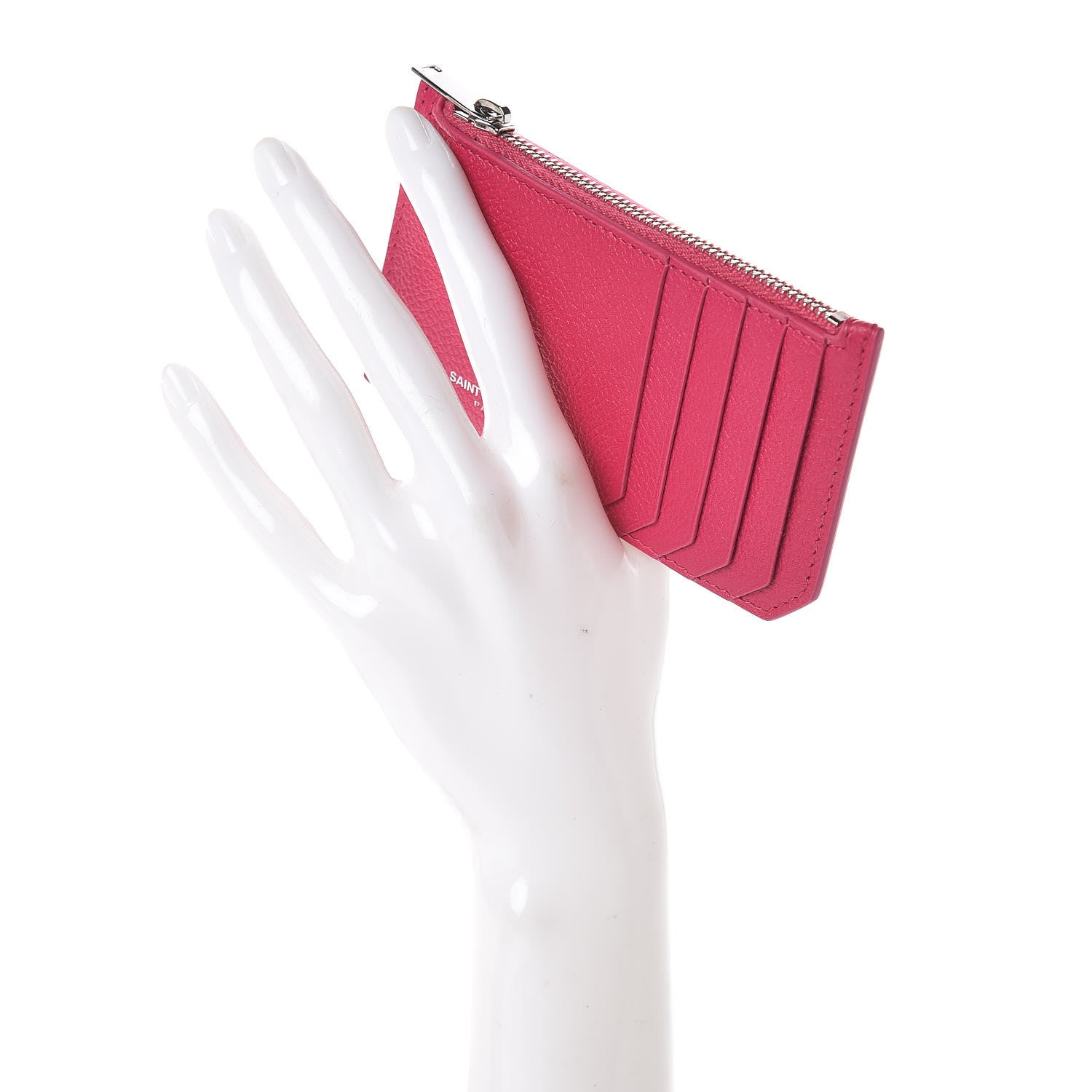 Saint Laurent Grained Calfskin 5 Fragments Zip Pouch Card Holder Bubblegum 2 of 7