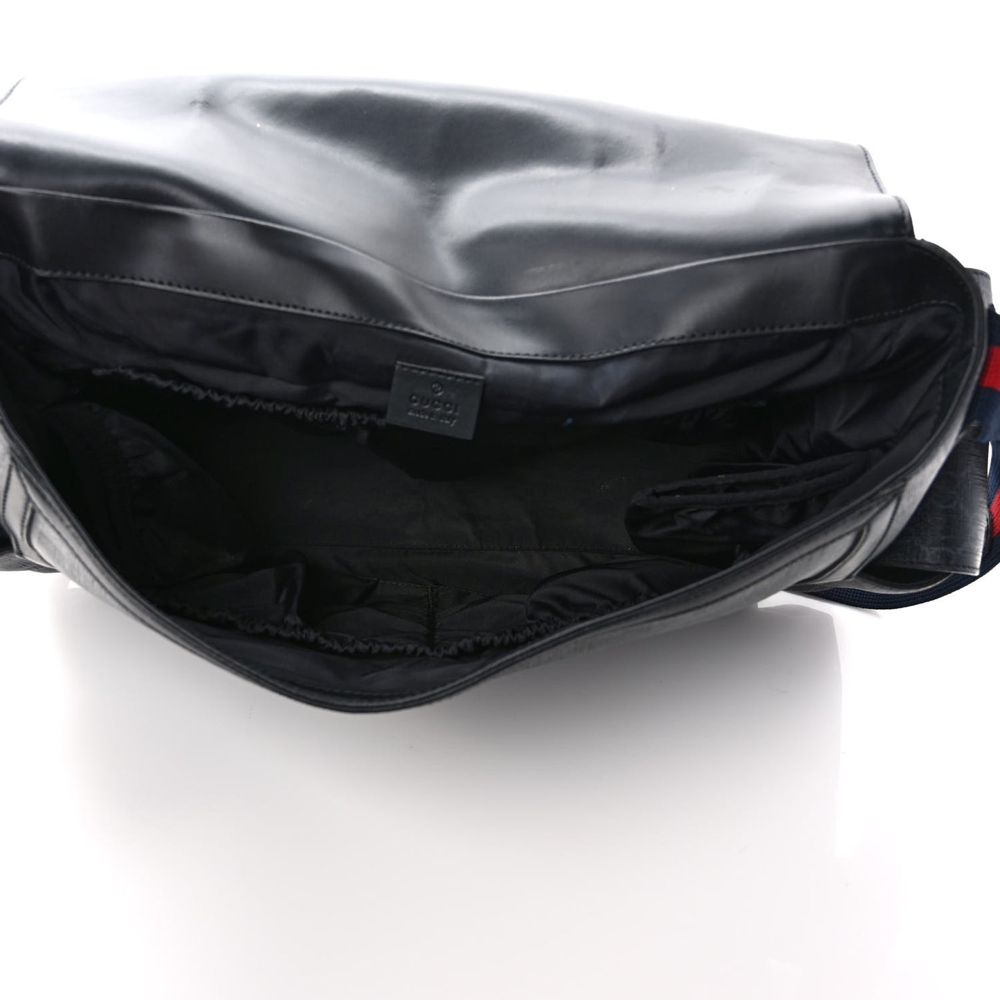 GG Supreme Monogram Web Messenger Diaper Bag Black Grey