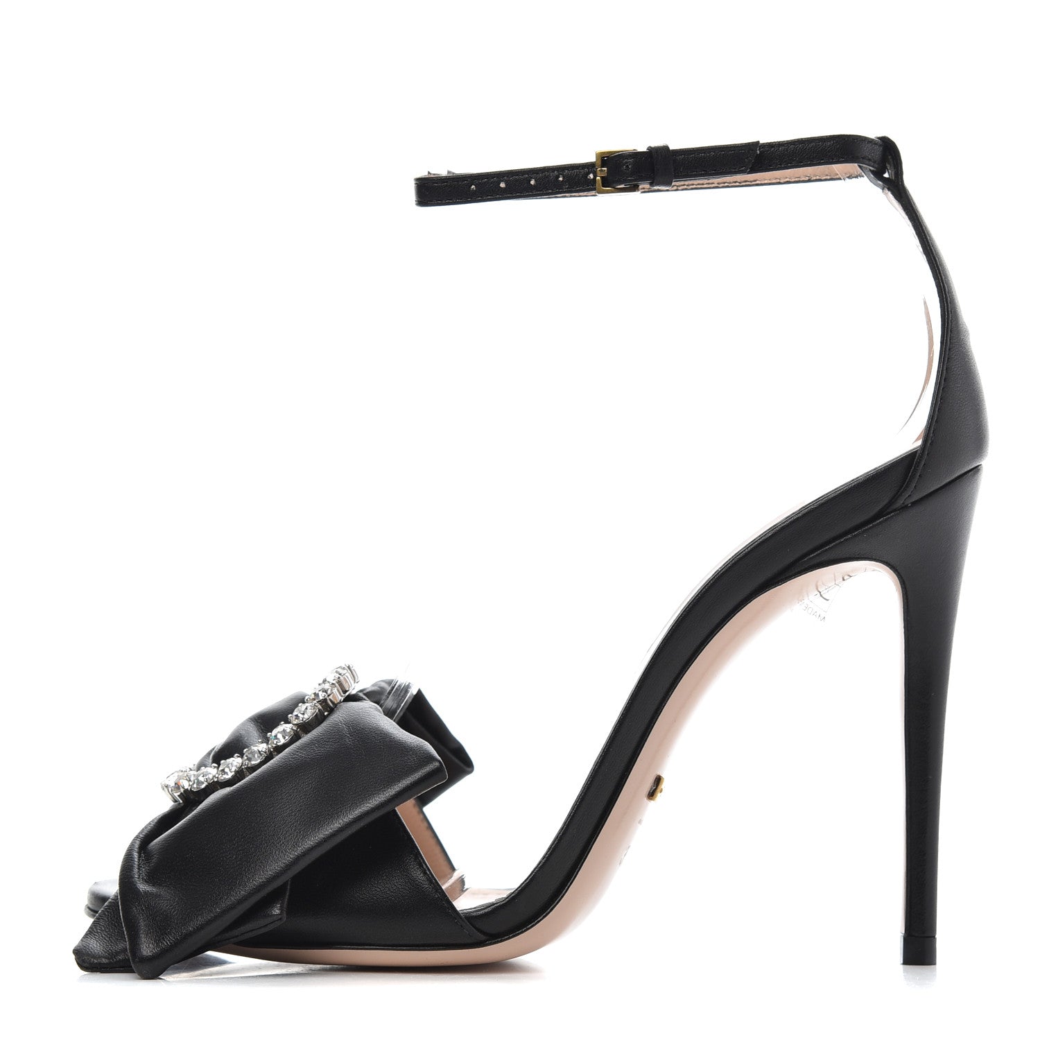 Gucci Nappa Ilse Pleated Bow Sandals 35.5 Black 1 of 15