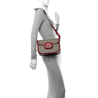 Gucci GG Supreme Monogram Azalea Calfskin Horsebit 1955 Shoulder Bag Beige Ebony New Cherry Red 2 of 12