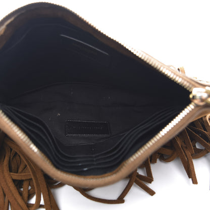 Saint Laurent Suede Calfskin Small Fringe Clutch Brown 5 of 12