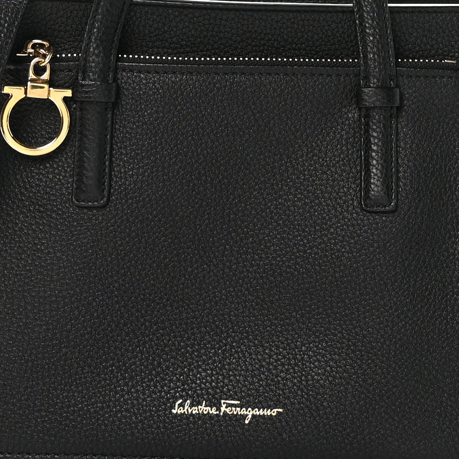 Salvatore Ferragamo Grained Calfskin Double Handle Small Amy Tote Black 7 of 9